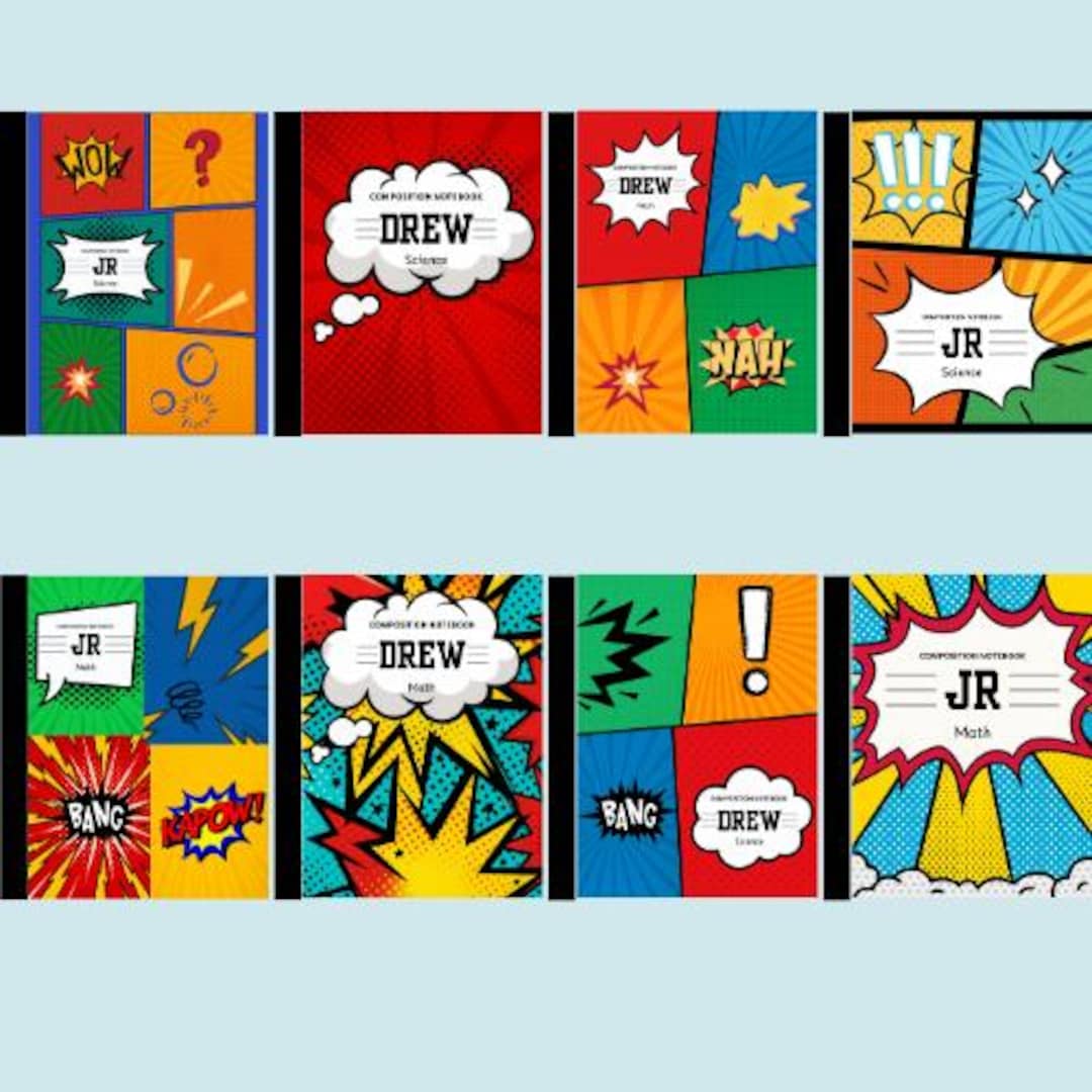 Superhero Math Notebook Cover Superhero Composition Notebook Cover Templates: Comic Book Design ...