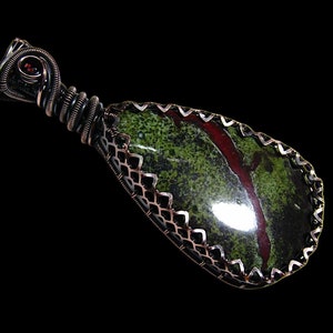 Dragon Blood Jasper Crystal Necklace, Handmade Wire Wrapped Pendant, Boho Jewelry, Copper Bloodstone Pendant, Wire Wrap Crystal Jewelry