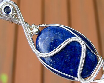 Lapis Lazuli Wire Wrapped Pendant Jewelry, Lapis Sterling Silver Crystal Necklace Jewelry, Gemstone Necklace, Fine Jewelry Gift