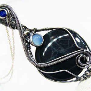 Spiderweb Obsidian Wire Wrapped Pendant Jewelry - Spider Web Obsidian Sterling Silver Wire Wrap Pendant Necklace Jewelry