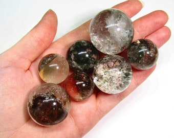 Garden Quartz Sphere, Lodolite Crystal Pocket Stone, Natural Garden Quartz Crystal Carving, Garden Quartz Crystal Ball Sphere