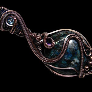 Chrysocolla Crystal Necklace, Handmade Wire Wrapped Pendant, Boho Hippie Jewelry, Copper Chrysocolla Pendant