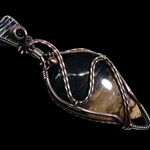 Petrified Palm Root Necklace, Handmade Wire Wrapped Crystal Pendant, Boho Hippie Sterling Silver Jewelry, Copper Petrified Wood Pendant