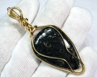 Indigo Gabbro Crystal Necklace, Wire Wrapped Pendant, Mystic Merlinite Boho Crystal Jewelry, 14k Gold Filled Pendant, Unique Gifts For