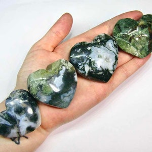 Moss Agate Heart Carving - Moss Agate Heart Palm Stone - Natural Moss Agate Crystal Puffy Heart Carving