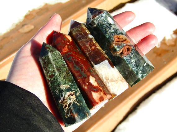 Red Moss Agate Crystal Tower, Carnelian Moss Agate Crystal Point, Natural Moss Agate Crystal Obelisk Carving, Crystal Stone Gift