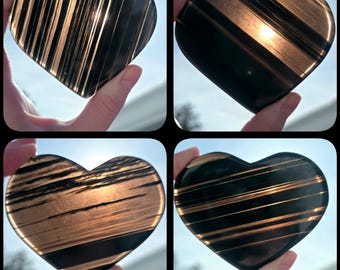 Midnight Lace Obsidian Crystal Heart, Obsidian Crystal Palm Stone, Natural Obsidian Crystal Carving, Gothic Crystal Gift
