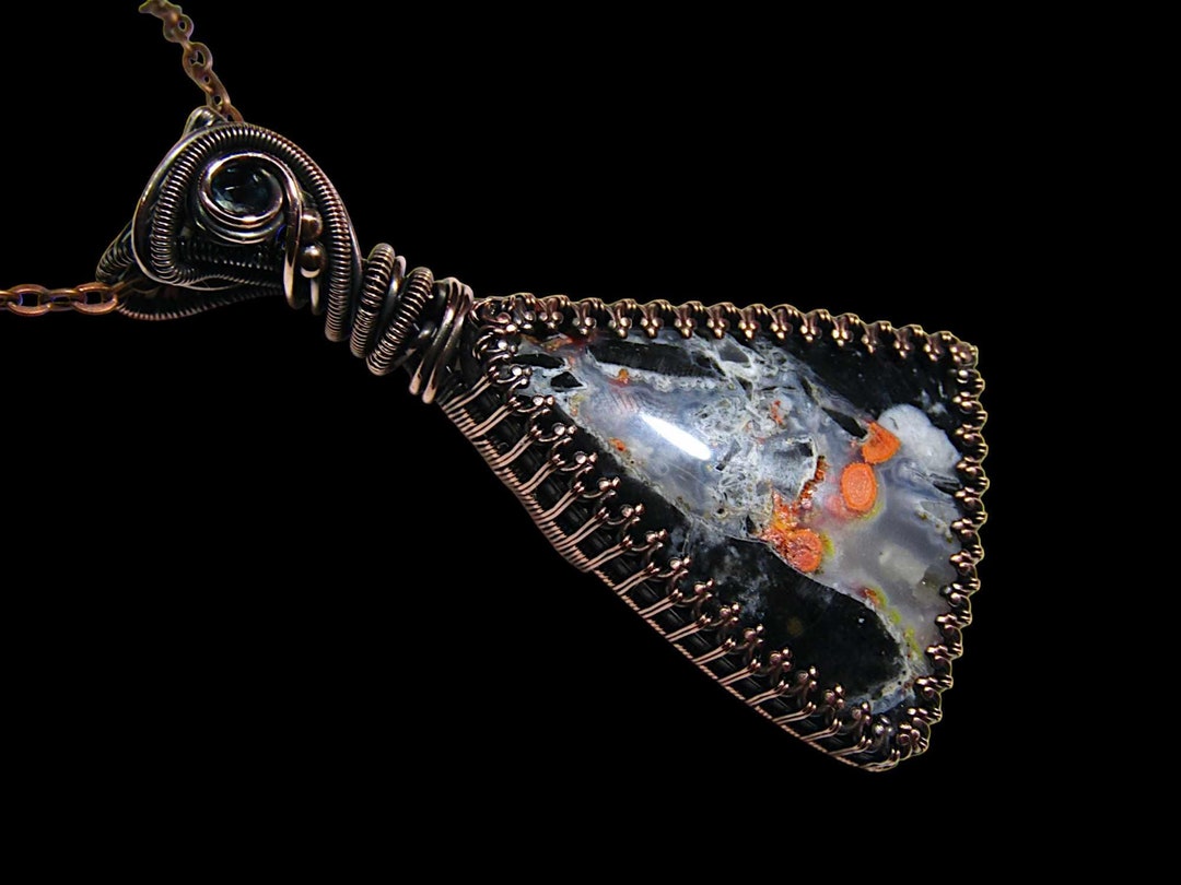 Flow Jasper Lava Flow Jasper Crystal Necklace, Handmade Wire Wrapped Pendant, Boho ...