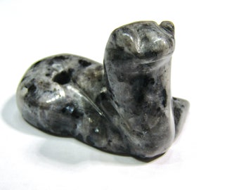 Larvikite Snake Carving - Carved Snake Figurine - Natural Larvikite Crystal Snake Animal Carving