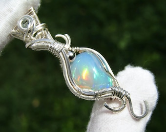 Opal Wire Wrap Pendant Jewelry - Ethiopian Welo Opal Sterling Silver Wire Wrapped Pendant Necklace Jewelry