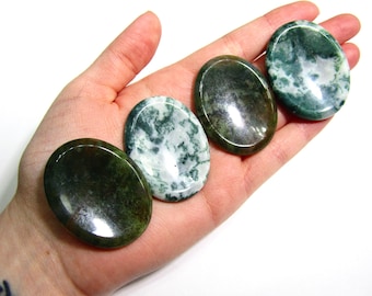 Moss Agate Worry Palm Stone, Moss Agate Crystal Pocket Stone, Natural Moss Agate Crystal Carving, Small Crystal Gift