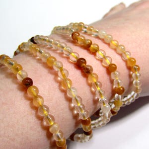 Rutilated Quartz Beaded Bracelet, Rutile Quartz Crystal Stretchy Bracelet Jewelry, Natural Rutilated Quartz Gemstone Bracelet