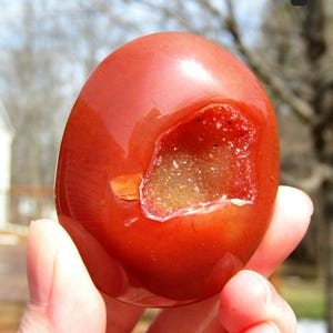 Carnelian Crystal Palm Stone, Druzy Carnelian Crystal Carving, Small Crystal Gift Carnelian #7