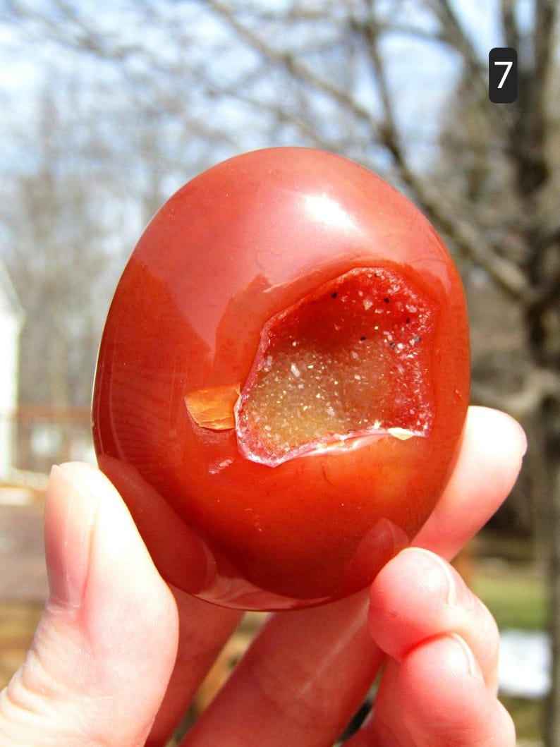 Carnelian Crystal Palm Stone, Druzy Carnelian Crystal Carving, Small Crystal Gift Carnelian #7