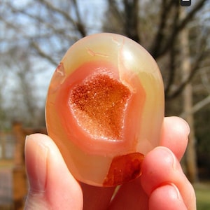 Carnelian Crystal Palm Stone, Druzy Carnelian Crystal Carving, Small Crystal Gift Carnelian #2