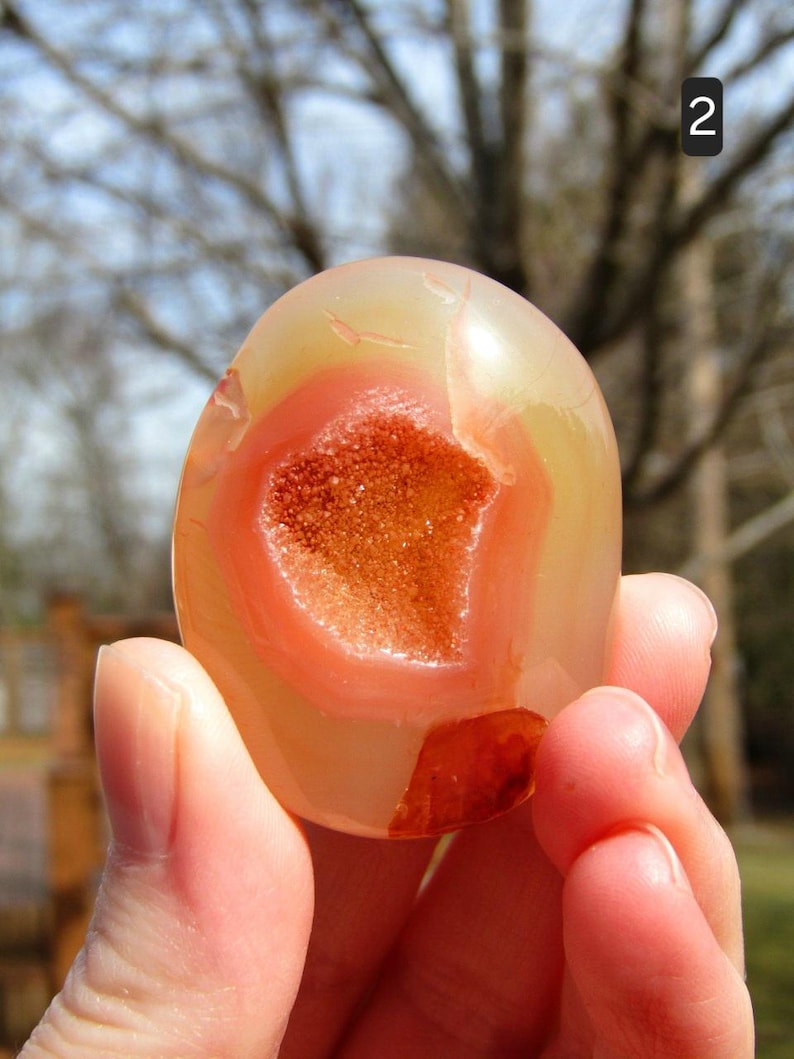 Carnelian Crystal Palm Stone, Druzy Carnelian Crystal Carving, Small Crystal Gift Carnelian #2