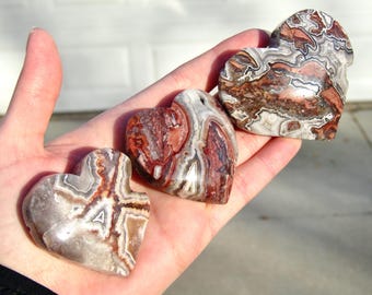Crazy Lace Agate Crystal Heart, Druzy Agate Pocket Stone