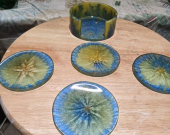 Resin Coasters with Holder (round & square) | Custom Color Scheme, 3-Inch Round, 4-inch Square