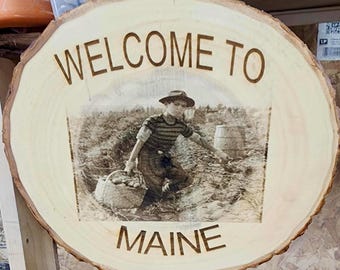 Old Fashioned Boy & Potato Field Wood Art | Maine Farmhouse Decor