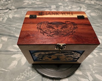 Handmade White Birch with a Paduack top Veterans Keepsake box /Laser Engraved  & CNC Carved Wooden Milatary Memory Box