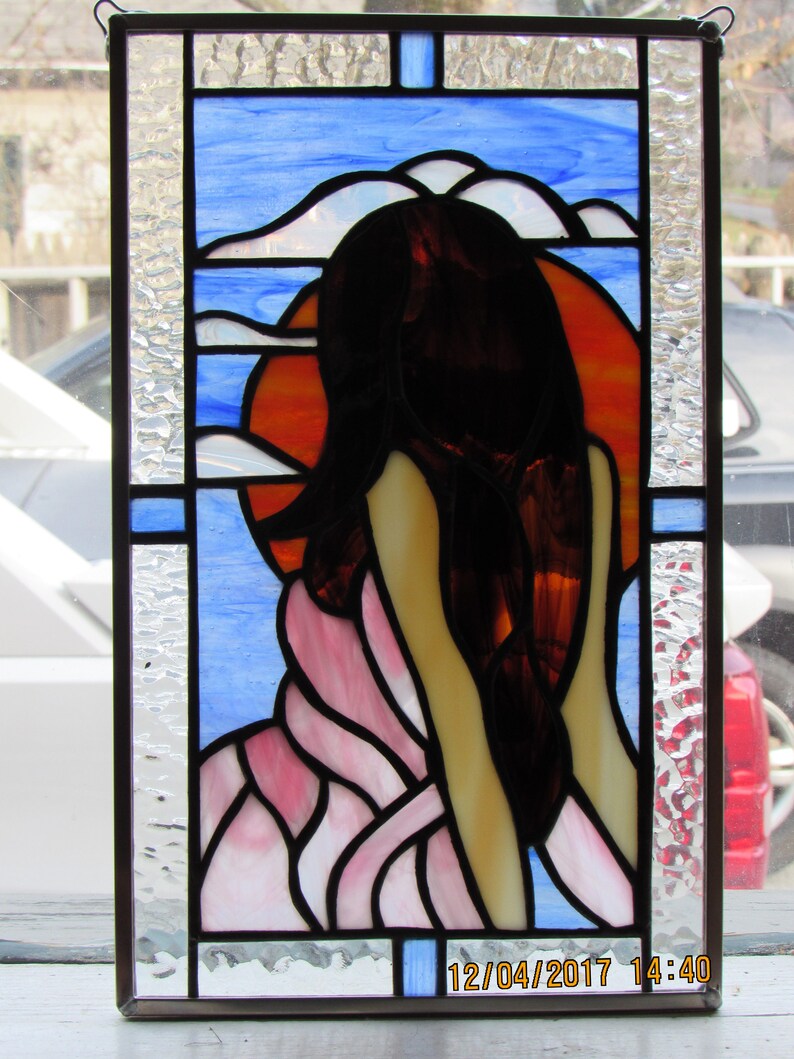 Stained glass girl with sunset Etsy 日本