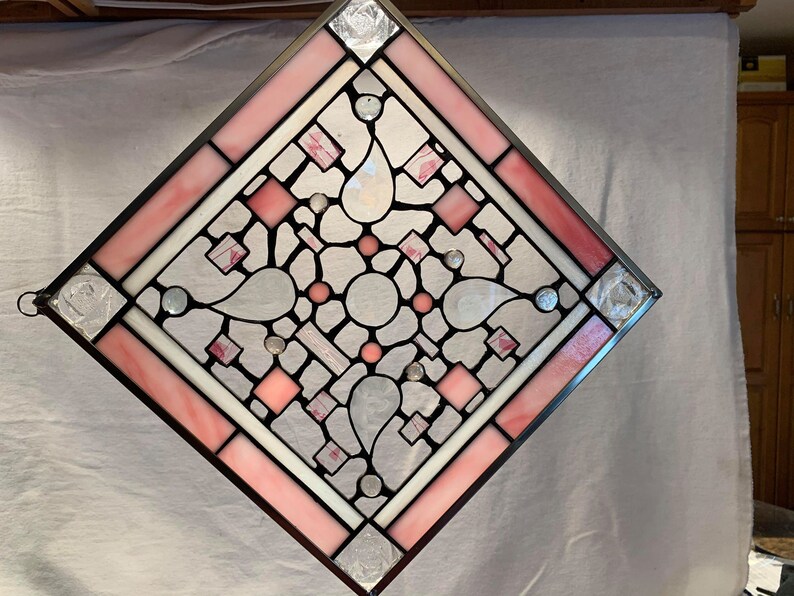 Pink stained glass window hanging Etsy