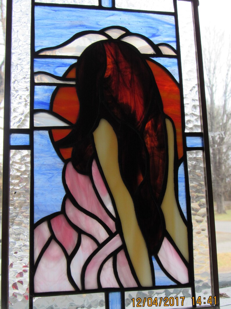 Stained glass girl with sunset Etsy 日本