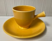 Vintage Fiesta Demitasse stick handle cup saucer set Yellow 1930 39 s