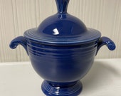 Vintage Fiestaware 1940 s Cobalt Blue Lidded Sugar Bowl Fiesta