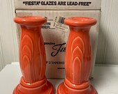 Fiestaware Y2K Millennium Candle stick holder pair Persimmon Orange retired Fiesta