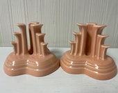 Fiesta Apricot (peach) Pyramid Candleholders Fiestaware 1986