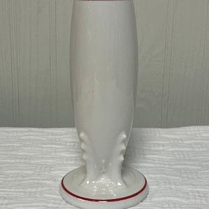 Fiesta Ware White Bud vase with red stripe Fiestaware post-1986 Holly and Ribbon