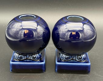 Fiestaware Cobalt Blue ball candle holder pair post 1986 retired Fiesta Ware
