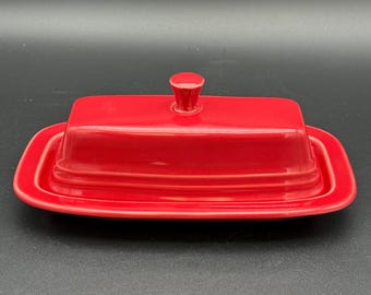 Retired Fiesta Ware Scarlet Red small butter dish with cover Fiestaware Post 1986 retired shape