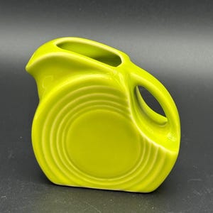 Fiesta ware Lemongrass Greenish-yellow mini disk pitcher or creamer Fiestaware miniature disc post 1986