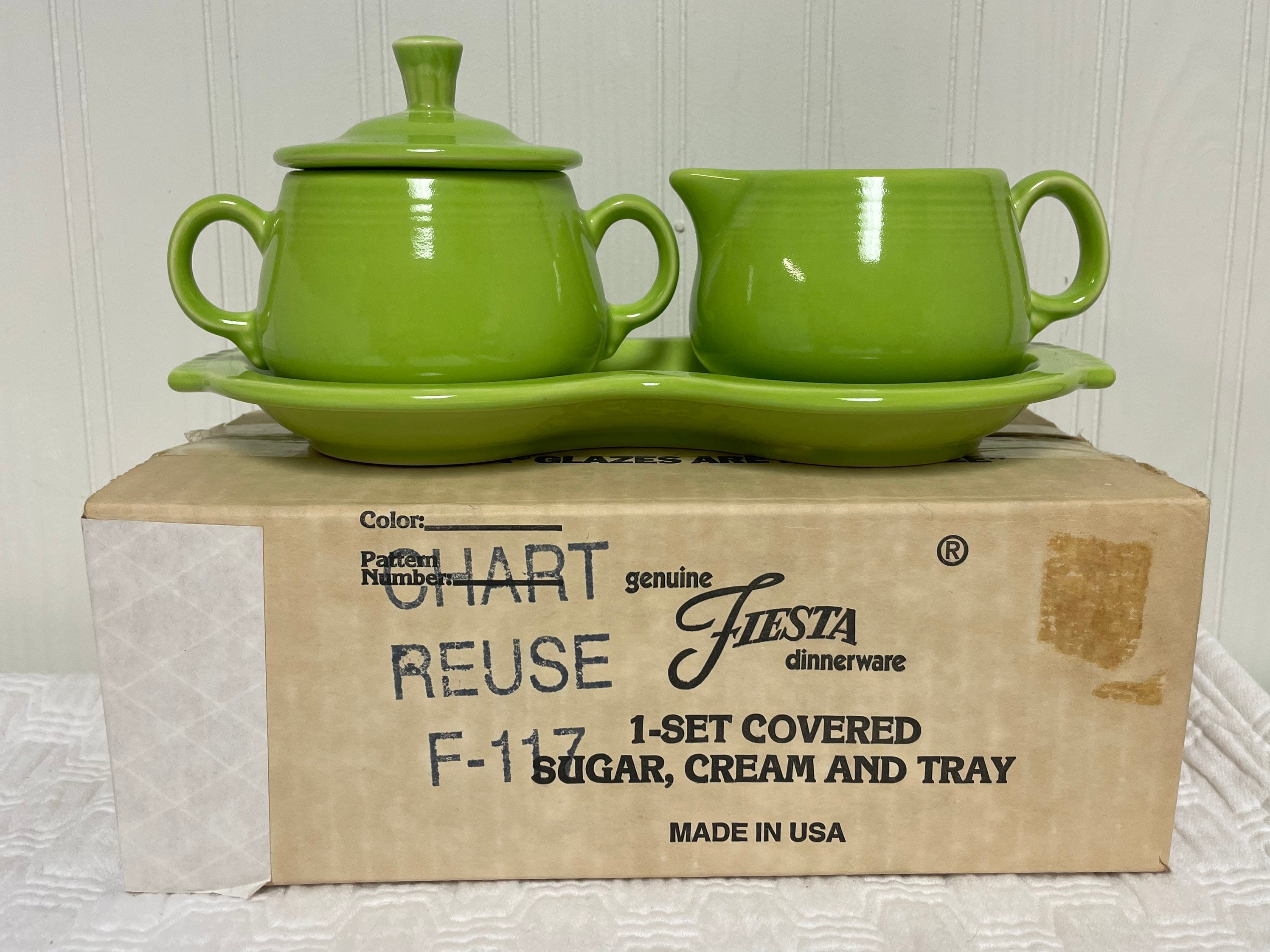 Fiesta Ware Chartreuse Green Piece Cream and Sugar Tray Set NEW