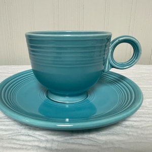 Vintage Fiesta Ware Turquoise Blue teacup and saucer set Fiestaware