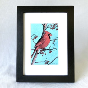 Red Cardinal Bird Print with Black Frame image 1