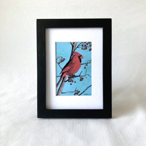 Red Cardinal Bird Print with Black Frame image 3