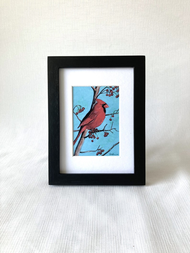 Red Cardinal Bird Print with Black Frame image 3