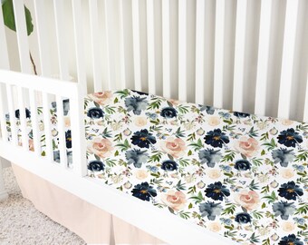 navy floral crib bedding