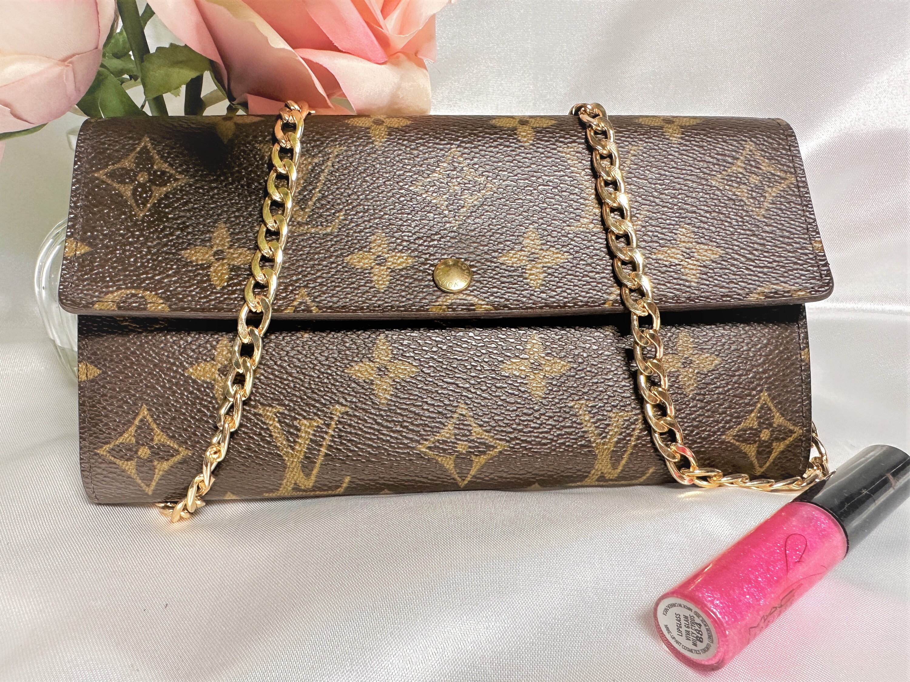 louis-vuitton wallet women authentic Brown Monogram with pink and brown  interior