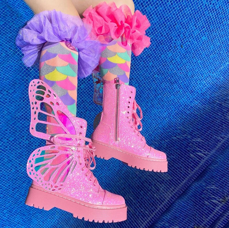 Madmia Pink Butterfly Boots Etsy