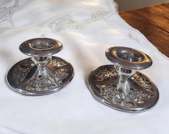 Pair of Vintage BIRKS EPNS Silver-Plated Low Candlestick Holders