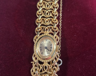 Vintage VENDOME 17-Jewels Mechanische Handaufzug Cocktail Uhr mit filigran verziertem goldfarbenem Band, 1960er/70er Jahre