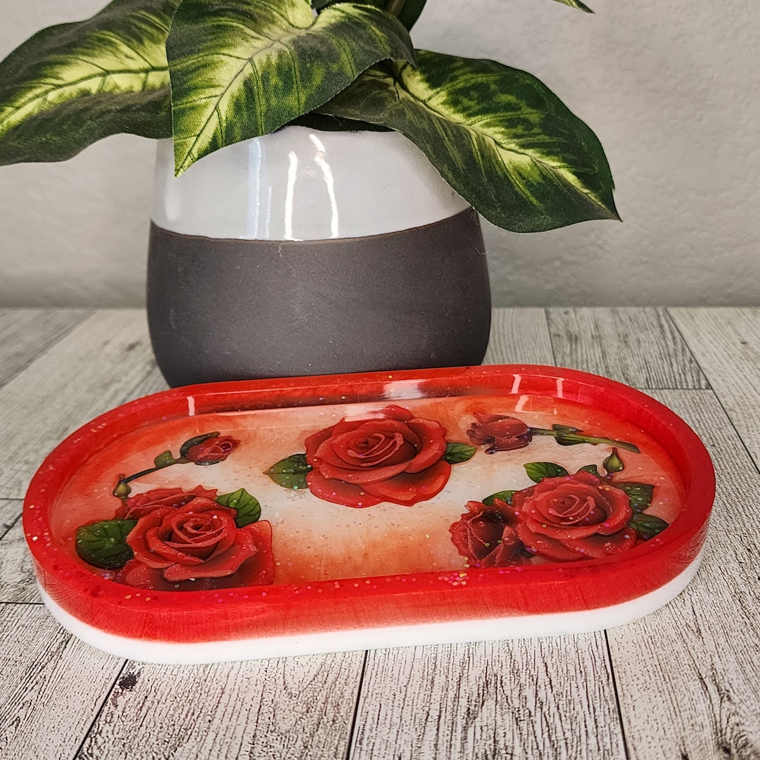 Sparkly Red Rose Trinket Tray Etsy