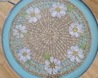 You&#39;re a Daisy if you do!  Handpainted daisies on a sea foam green and wicker background, preserved in crystal clear resin.