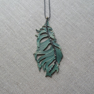 Verdigris Bronze Feather Necklace