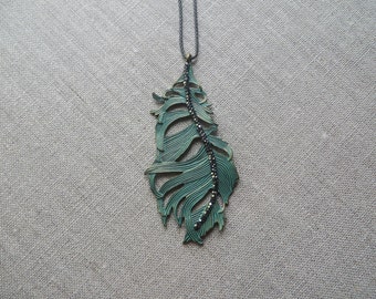 Verdigris Bronze Feather Necklace