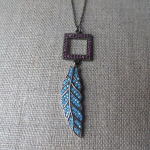 Ruby and Turquoise Feather Necklace